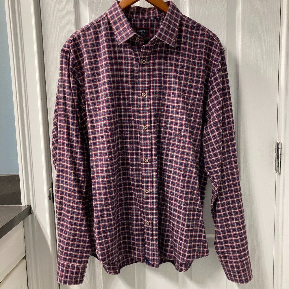 UNTUCKit Burgundy Blue White Plaid Flannel Shirt Size Large